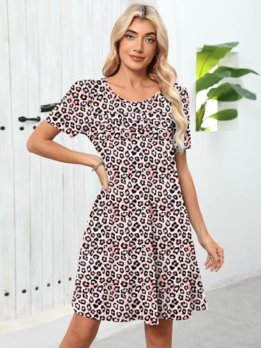 Image of Heymoments Women's Short Sleeve Crewneck Sundress Summer Casual A-Line Beach Dress with Pockets S-2XL