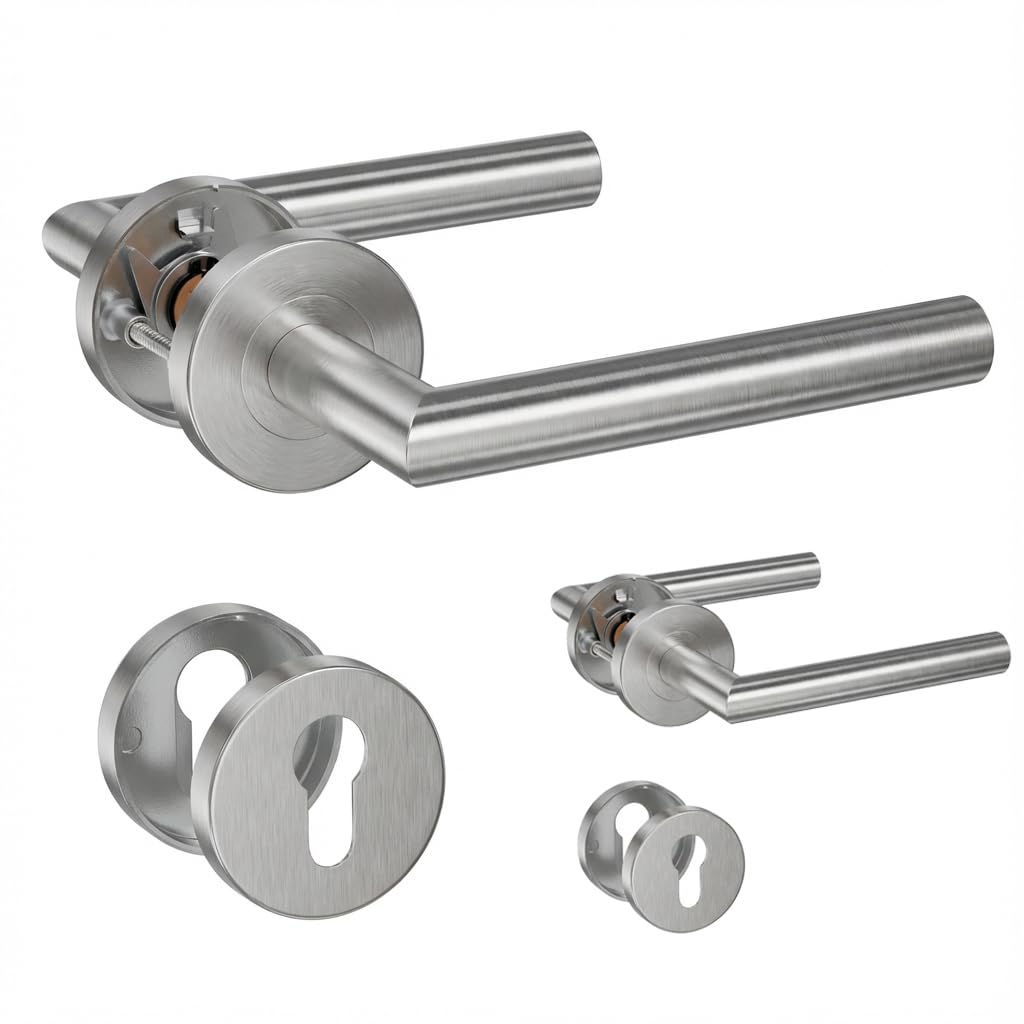 Henyin Silver 2 Pack Of Stainless Steel Door Lever Handle With Cylinder Hole Escutcheon,Mortise Door Lock Handle, Color (So2-103C-2)