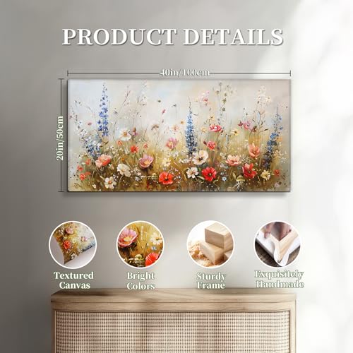 SERIMINO Colorful Floral Wall Art, Rustic Farmhouse Botanical Decor Large Artwork, Nature Wildflower Aesthetic Canvas Prints, Modern Cottagecore Wall Decor Living Room Kitchen Dining Room 20X40 Inch