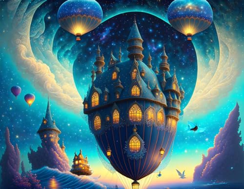 Poster mural sur toile HMFMWYFI montgolfière maison gothique sans cadre 50x70 cm