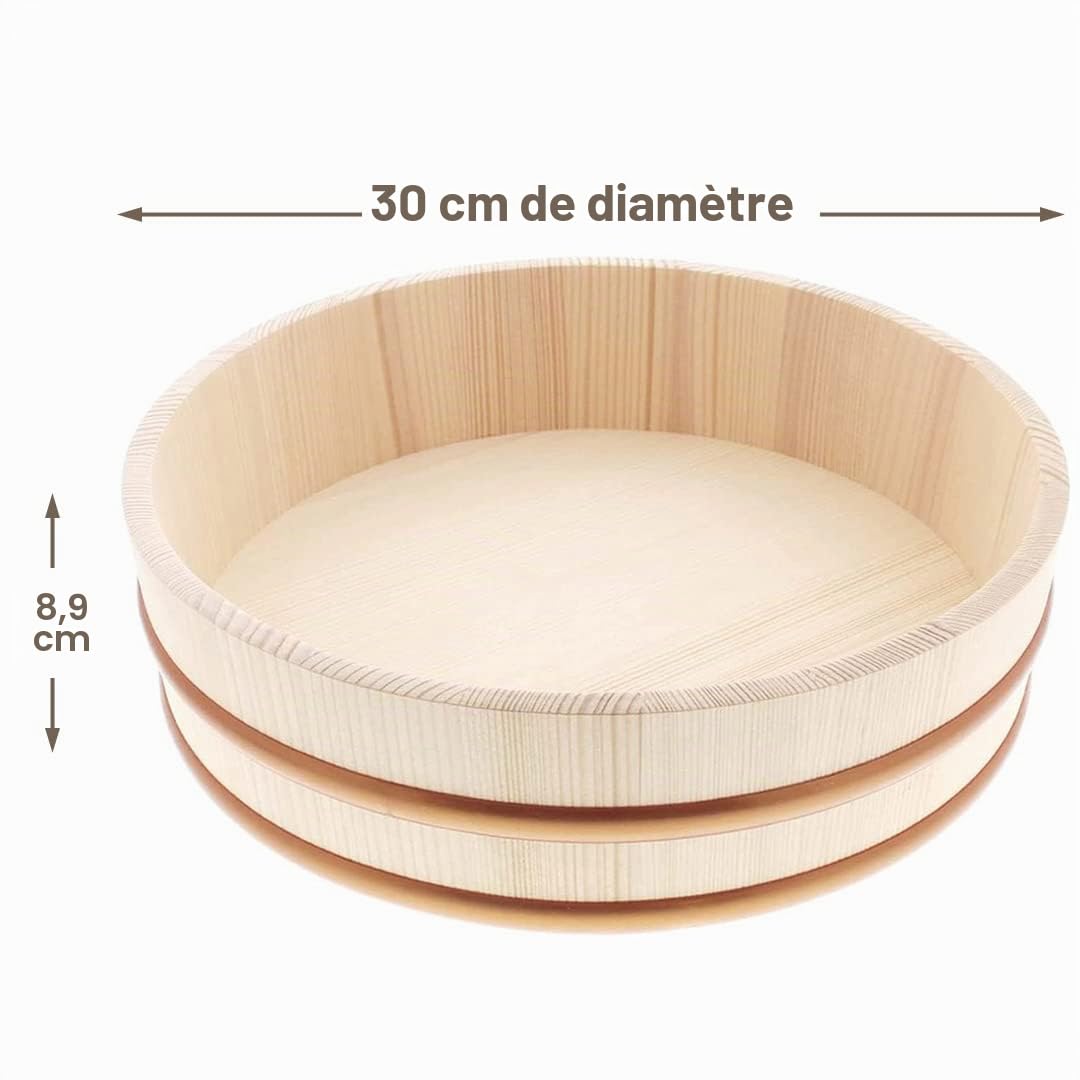 TIKUSAN Hangiri Bol en bois pour sushis et riz - Fabriqué au Japon - 30 cm