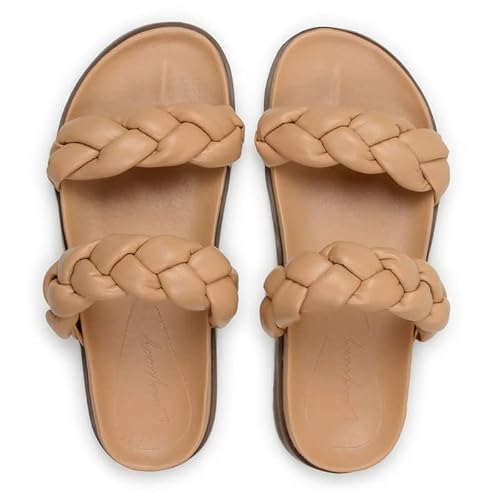 Rasteirinha Feminina Sandália Papete Tranças Fofas Luxyluxy Cor:Bege;Tamanho:36