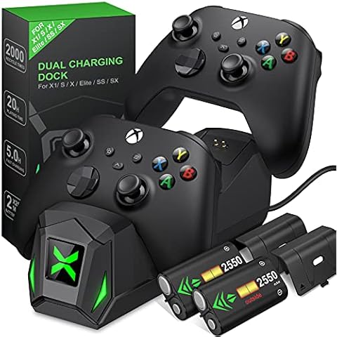 HEYLICOOL Controller Charger for Xbox Series X|S/Xbox One,Charging Dock for Xbox one Controller,With 2 x 2550mAh Rechargeable Battery Dock,Dual Charging Station for Xbox One X/One S/Elite Cover