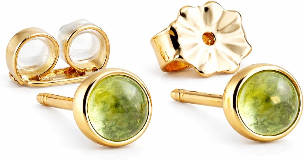 Tiny Gold Stud Piercing Earrings Bezel Set, Ball for Cartilage Tragus Helix Multiple Hypoallergenic Birthstone Jewelry for Women