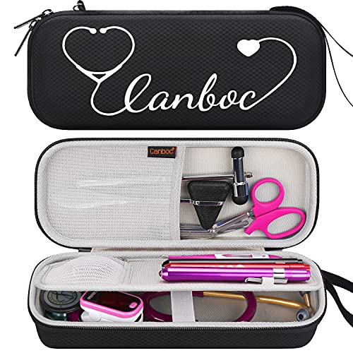 Canboc Hard Stethoscope Case for 3M Littmann Classic III, Lightweight II S.E, Cardiology IV, MDF Acoustica Stethoscope, Mesh Pocket fits Medical Scissors, Penlight, Oral Thermometer, Black