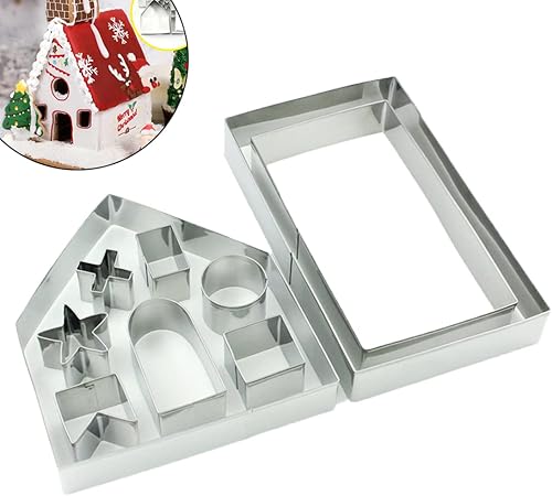 Miniatura 7 de 10 piezas de cortador de galletas de casa de jengibre, juego de cortadores de galletas de acero inoxidable 3D, moldes pequeños para hornear, molde