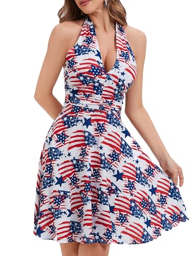 Image of Women's Summer Sundress- 2025 Sexy Halter Sleeveless Spring Boho Elastic Waist Ruffle Mini Dress