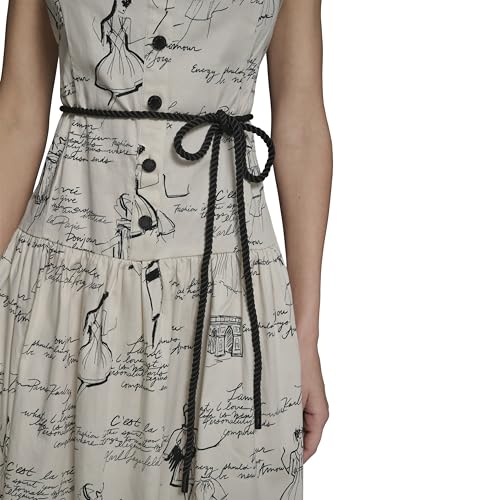 Image of Karl Lagerfeld Women's Sleeveless Square Neck Drope Waist Maxi Dress with Rope Belt