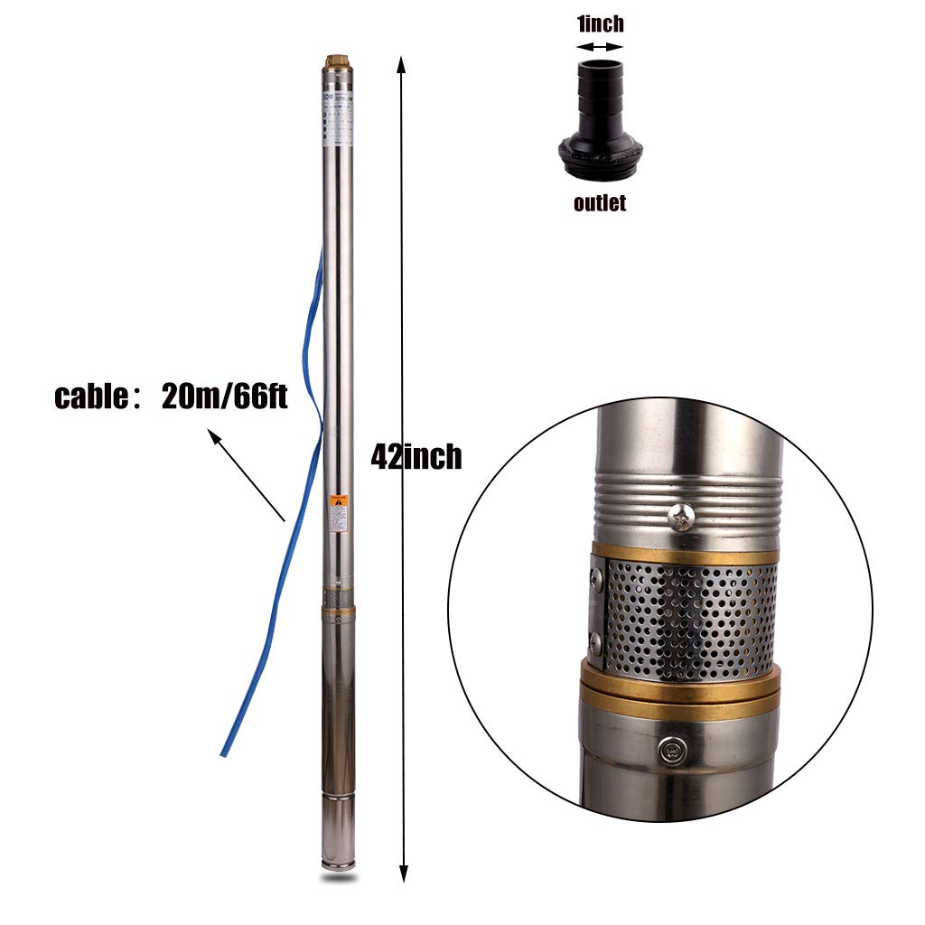 Pompa per Pozzi Profondi per Pozzo Stretto 550W Sommergibile Pompa Acqua Acciaio Inox 2800L/H Elettrica Pompe Immersione per Irrigazione/giardino e Uso Domestico con Cavo Da 20m