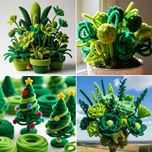 Image of Caydo 200 Pieces Gradient Green Pipe Cleaners, Thick Fluffy Chenille Stems Bulk for Flowers, Animals, Kids Creative Arts & Crafts Making | Thick Fluffy Chenille Stems Bulk for Flowers, Animals, Kids Creative Arts & Crafts Making