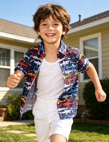 Image of Boys Hawaiian Shirt Kids Button Down Aloha Beach Hawaii Tops 5-14Y