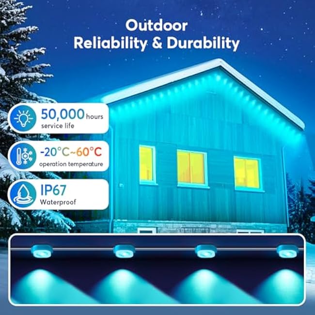 Permanent LED Strip Lights 200ft(1 String), RGB App Control Outdoor Lights with 100 LEDs, LED Eaves Lights IP67 Waterproof, House Roof Outdoor Lighting for Party, Daily, Halloween,Christmas,Garden