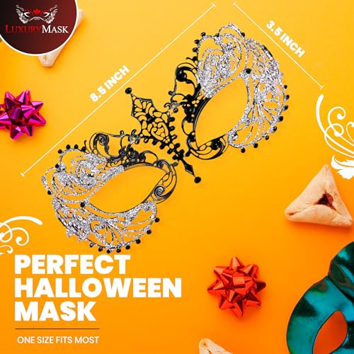 Image of Masquerade Mask for Women with Rhinestones - Elegant Metal Half Face Mask for Masquerade Parties, Mardi Gras, & Themed Events