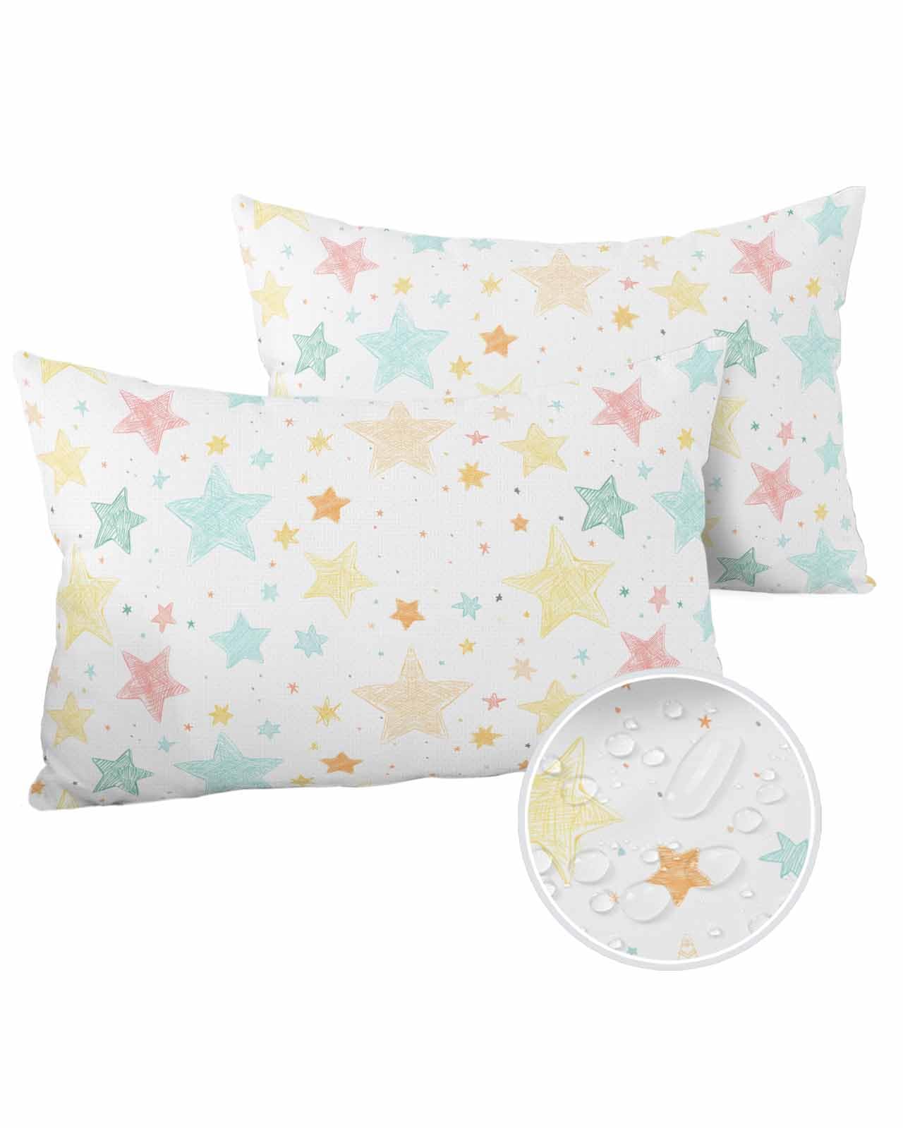 Boanket Lumbar Pillow Covers 12 x 20 Inches, Colorful Star Waterproof Throw Pillow Cover Set of 2, Watercolor Polka Dots Home Decorative Rectangle Cushion Covers for Patio/Tent/Couch/Garden