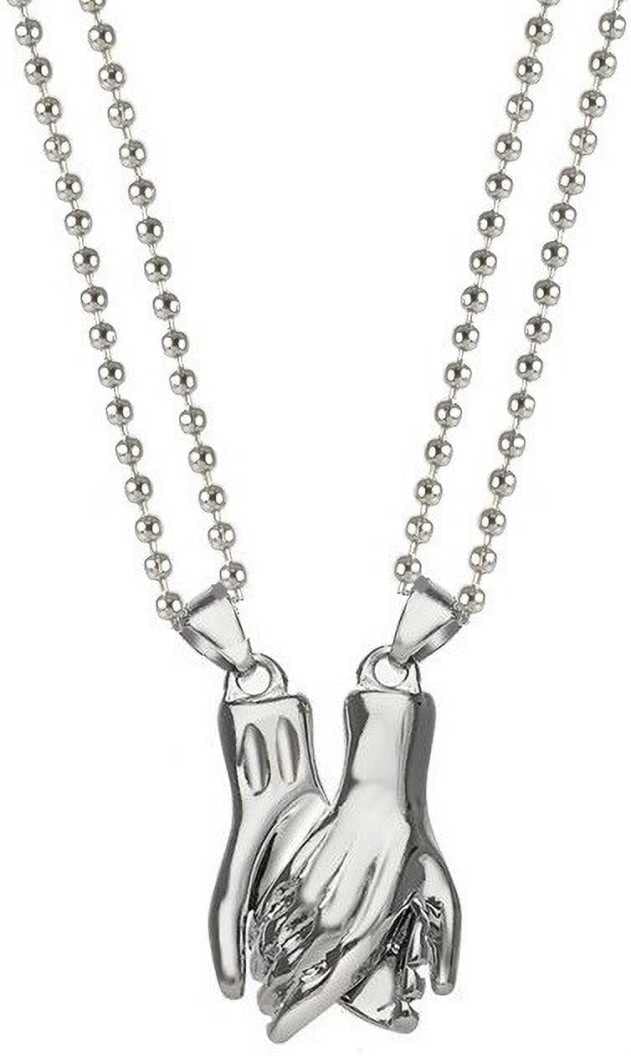 VIEN 2Pcs Hold Hands Magnetic Couple Necklace Lovers Hand in for Women Men Sterling Silver Stainless Steel Locket (B09T75BYRC) Amazon Price History, Amazon Price Tracker