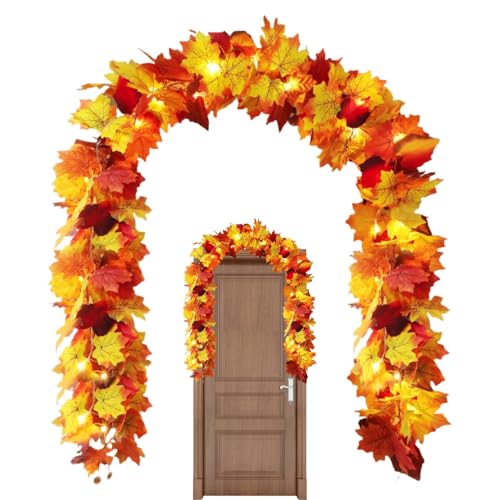 Guirnalda de otoño – 68.9 Pulgadas Hoja de Arce Artificial follaje otoñal – Decoración de Vid para Cosecha en Interiores y Exteriores, Acción de Gracias, Halloween, Navidad, Boda, Chimenea