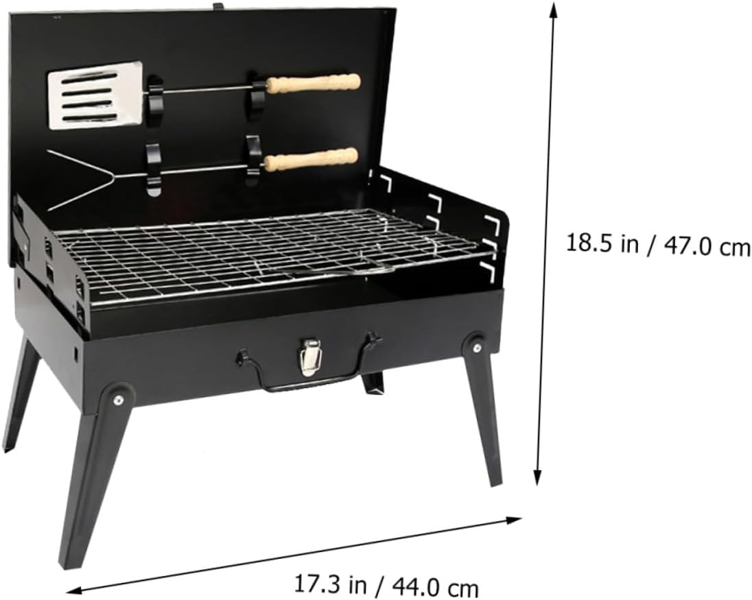 Portable Folding Bbq Grill 44x27x47cm Box-type Barbecue Stove with Tool Kit for Outdoor Camping and Picnic
