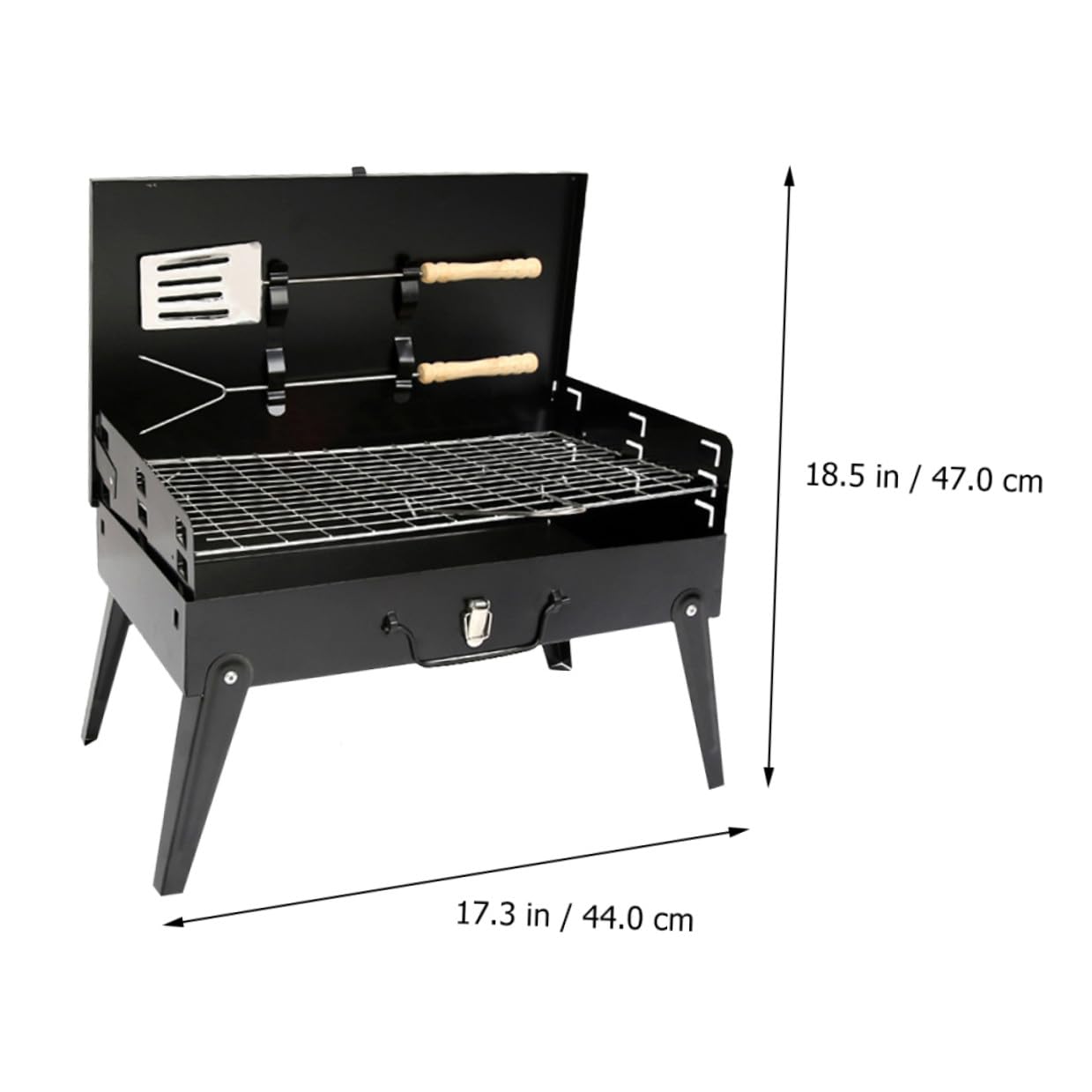 Alasum Parrilla de Barbacoa Portátil de Hierro con 2 Accesorios, Fácil de Instalar y Bordes Pulidos, Adecuado para Camping y Actividades al Aire Libre