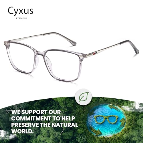 Image of Cyxus Blue Light Blocking Glasses for Men Women, Square TR90 Metal Hybrid Computer Eyewear, Lightweight Anti Eye Strain Glare Filter Glasses for Office, Gaming, Work,Study Grey