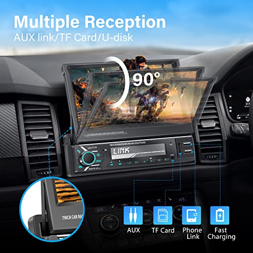 Radio Auto con Pantalla 7" Retráctil Bluetooth y Camara miniatura 6