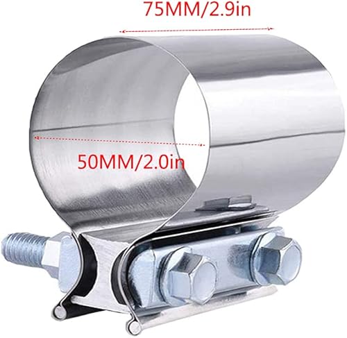 Miniatura 2 de 2 abrazaderas de banda de escape de junta a tope de 2 pulgadas, acero inoxidable, abrazadera de silenciador de escape, 1.969 in