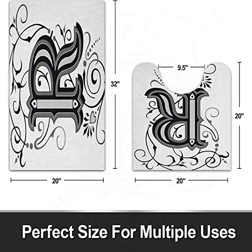 FALOME 2-teilige rutschfeste Badematte,Buchstabe R barocke antike Typografie alte Mode englische aristokratische Strudel… – Bild 3