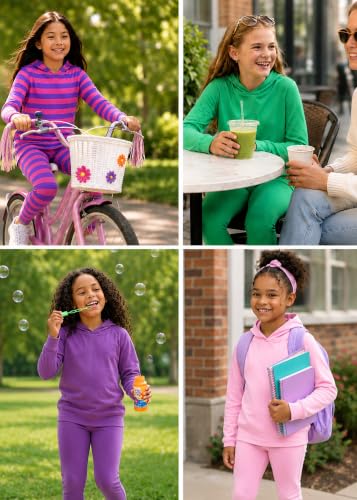 Image of STRETCH IS COMFORT Girls 2 Piece Hoodie Short Sleeve Long Sleeve Crew Neck Top and Leggings Set Kids Thermals Underwear Set