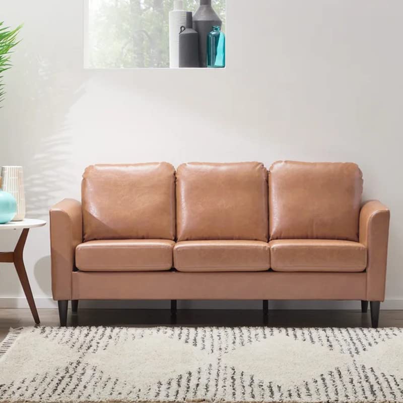 Image of Jerry 3 Seater Leather Sofa for Living Room Camel |Leather Sofa 3 Seater | Three Person Sofas Couch for Bedroom Houswarming Gift