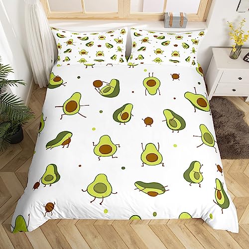 Lindo Juego de Ropa de Cama de Aguacate para niñas y niños, Juego de Funda de edredón para Yoga, Hermosa Ropa de Cama de Frutas y Lino, tamaño Individual, 2 Piezas de Ropa de Cama