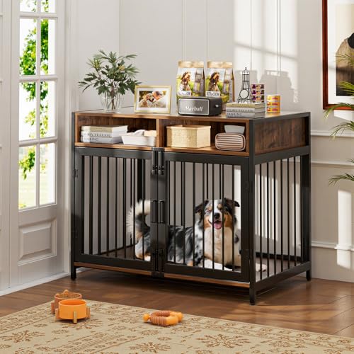 Gimars Hundebox 94×58×63 cm mit Tischplatte und Schublade, robuste Indoor-Hundebox für kleine, mittlere und große Hunde