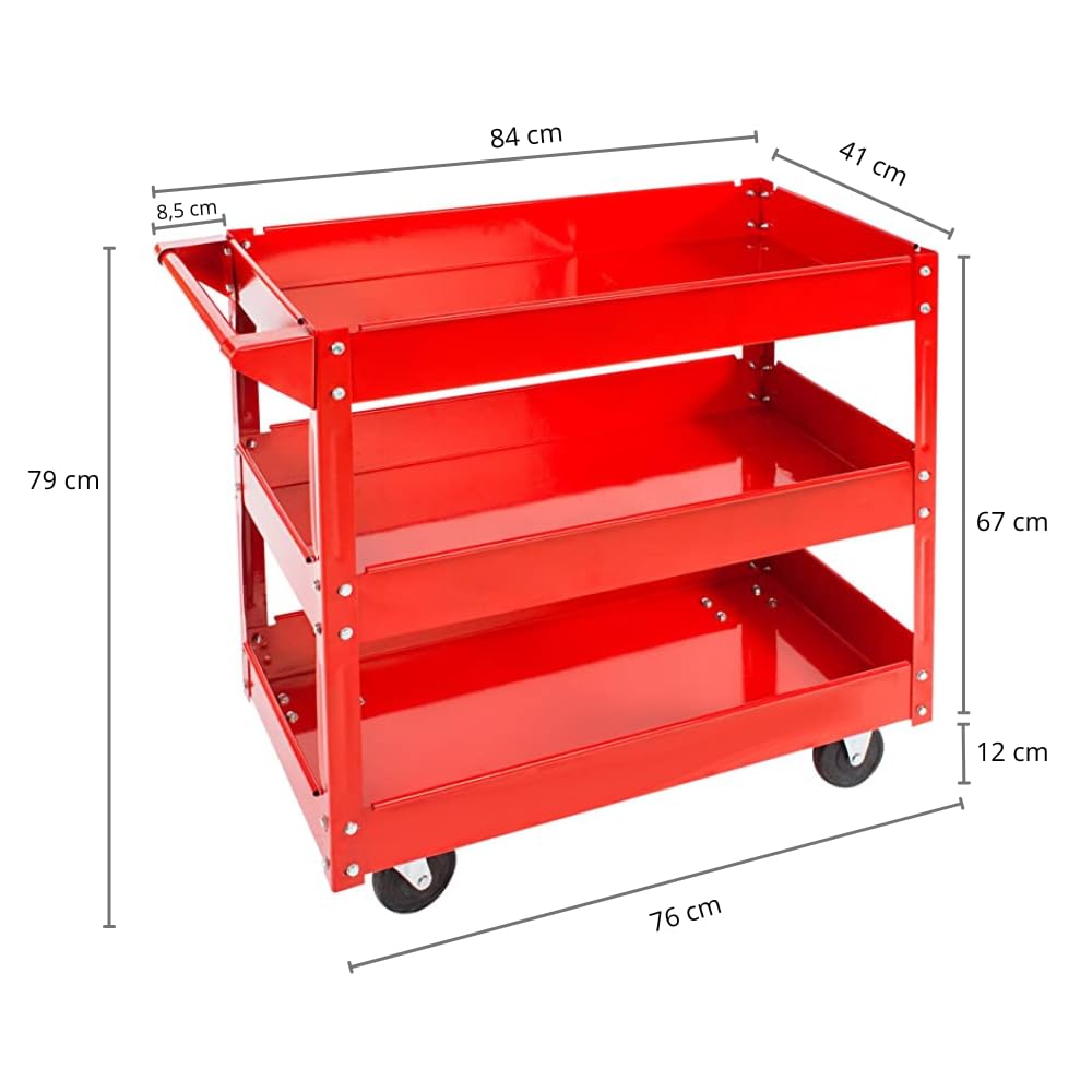Kombo Carrello portautensili | Carrello da officina | Carrello da montaggio 3 piani | Rosso