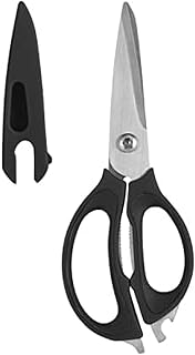 Farberware 4-in-1 Stainless Steel Kitchen Scissors with Jar Opener, Bottle Opener, Screwdriver & Blade Cover - Multi-Tool Shears, Black