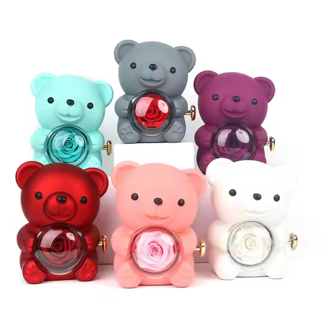 BLAGO Romantic Bear with Preserved Rose - Hidden Jewellery Box and Heart Necklace Valentine's Day, Mother's Day, Weddings, Anniversaries