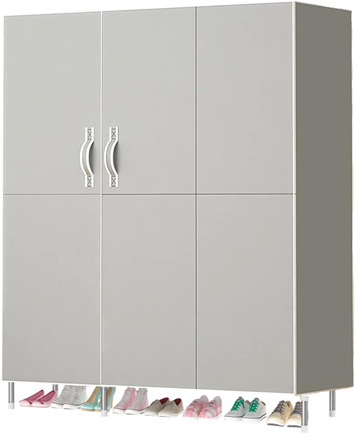 Portable Closet Clothes Organizer 34in Simple Non-Woven Fabric Wardrobe Closet Multi-Functional Clothes Storage Cabinet with Cover and Clothes Hanging Rod-Gray