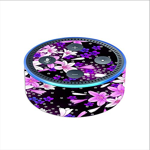 Skin Decal Vinyl Wrap for Amazon Echo Dot 2 (2nd Generation) / Purple Pink Flowers Lillie
