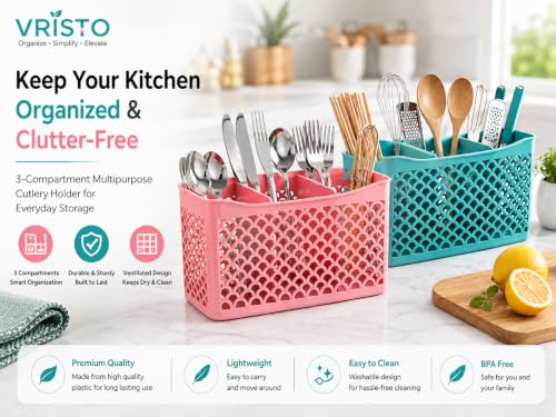 Image of Plastic Cutlery Holder for Kitchen Spoon Stand Multipurpose Kitchen Organizer Stand Utensil Storage Basket Plastic Holder Pack of 1 - Random Color