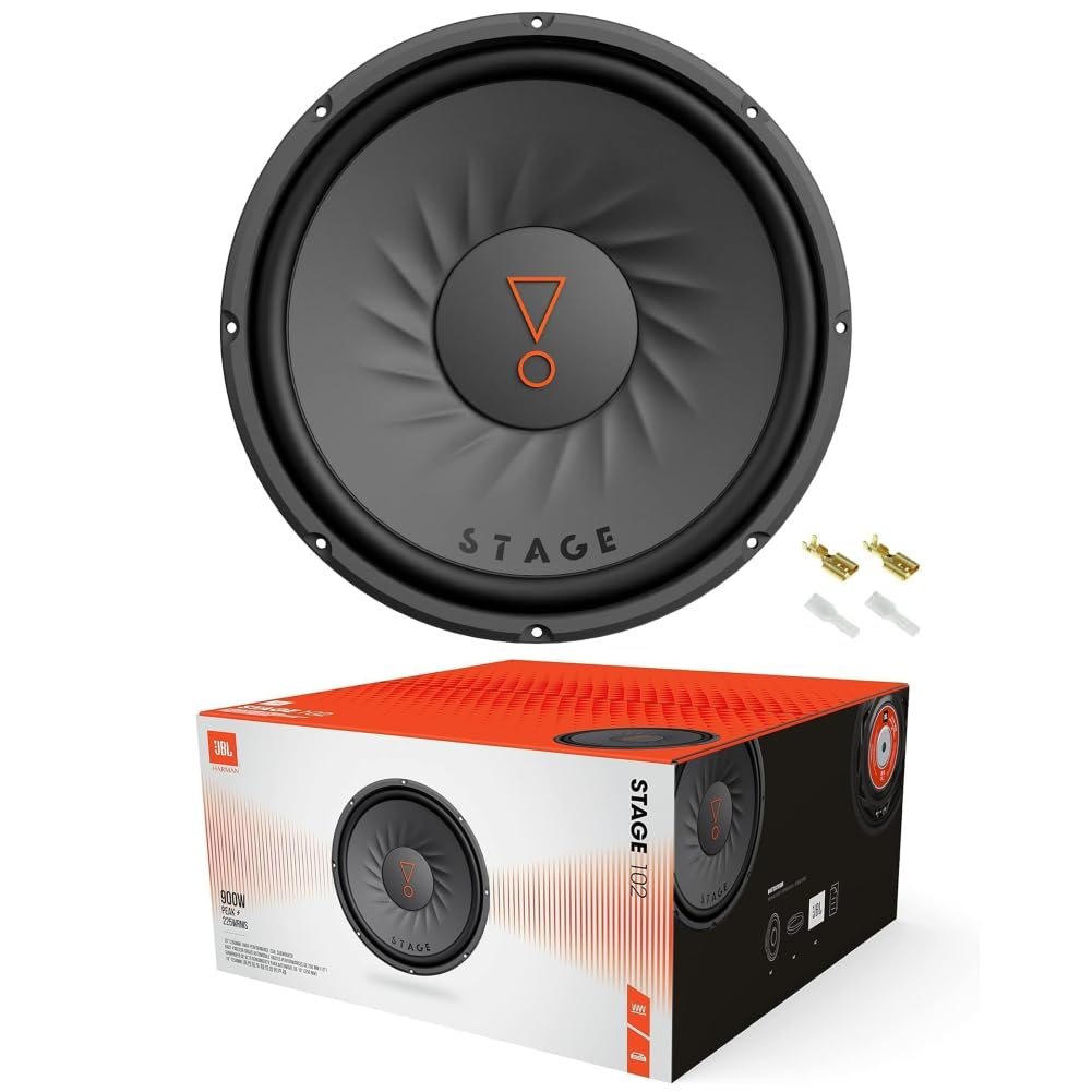 Kit Set para JBL Stage 102, 1 subwoofer de 25 cm 250 mm 10", Bobina Simple de 4 ohmios, 225 vatios RMS y 900 vatios máx, para maleteros, 1 Unidad + Conector faston Incluido