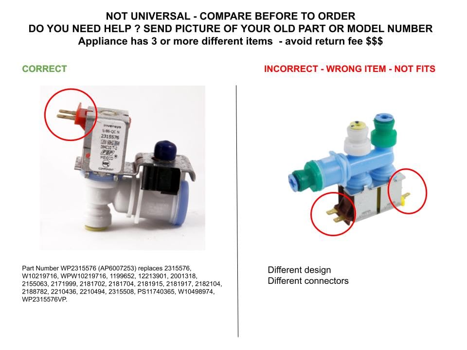 EQUIP. DR US 2210494 2315508 W10498974 EDR98974X1 compatible with Refrigerator Water Inlet Valve fits old #s 2210494 2315508 W10498974
