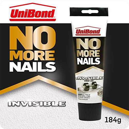 UniBond No More Nails Invisible, Heavy-Duty Clear Glue, Strong Glue for Wood, Ceramic, Metal and More, Instant Grab Mounting Adhesive, 1 x 184g Tube