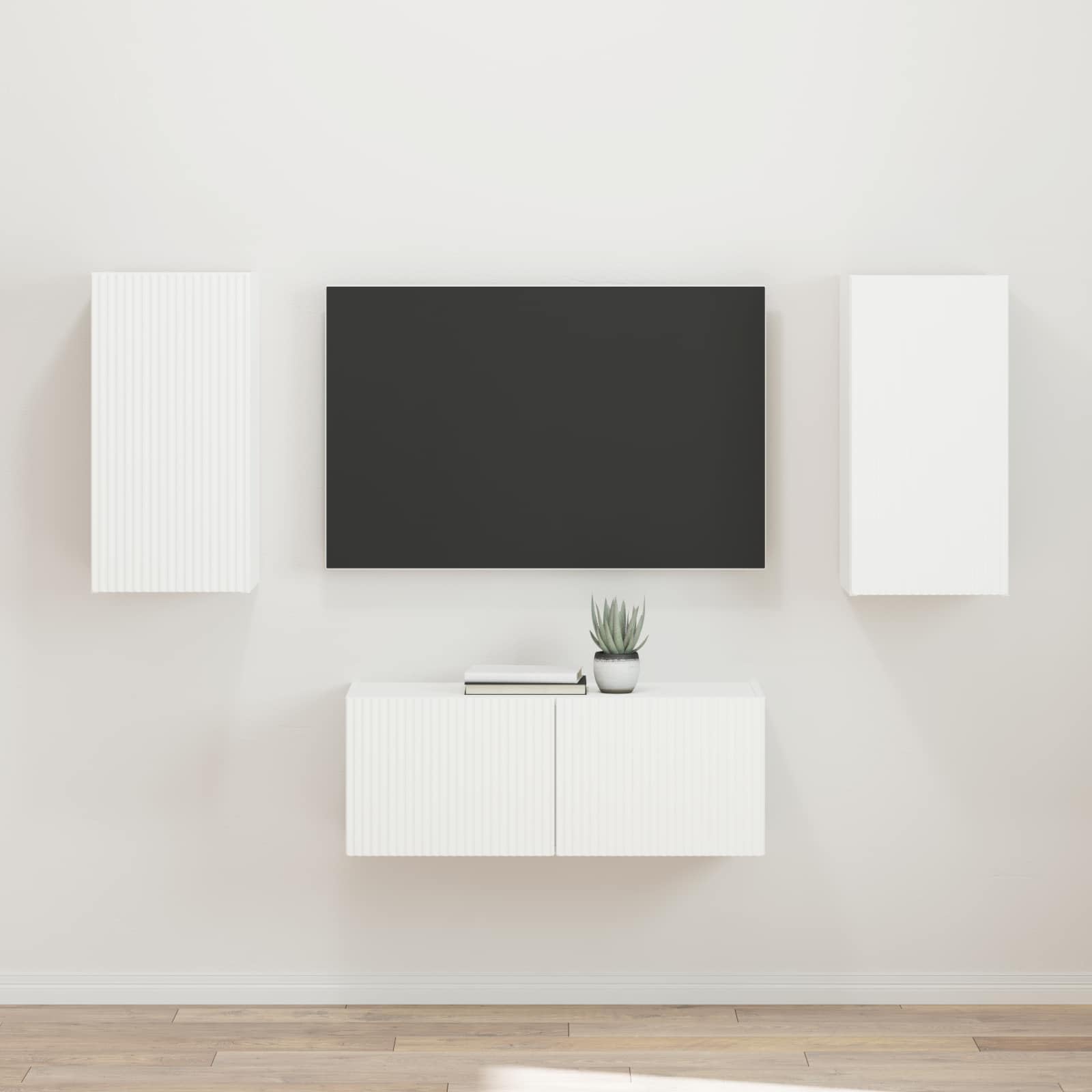 TV-Schrankset Wandmontiert 2 pcs Weiß Holzwerkstoff, Modernes Media Center mit Stauraum, 78,5x31x30 cm, für Wohnzimmer Schlafzimmer, Elegantes Design