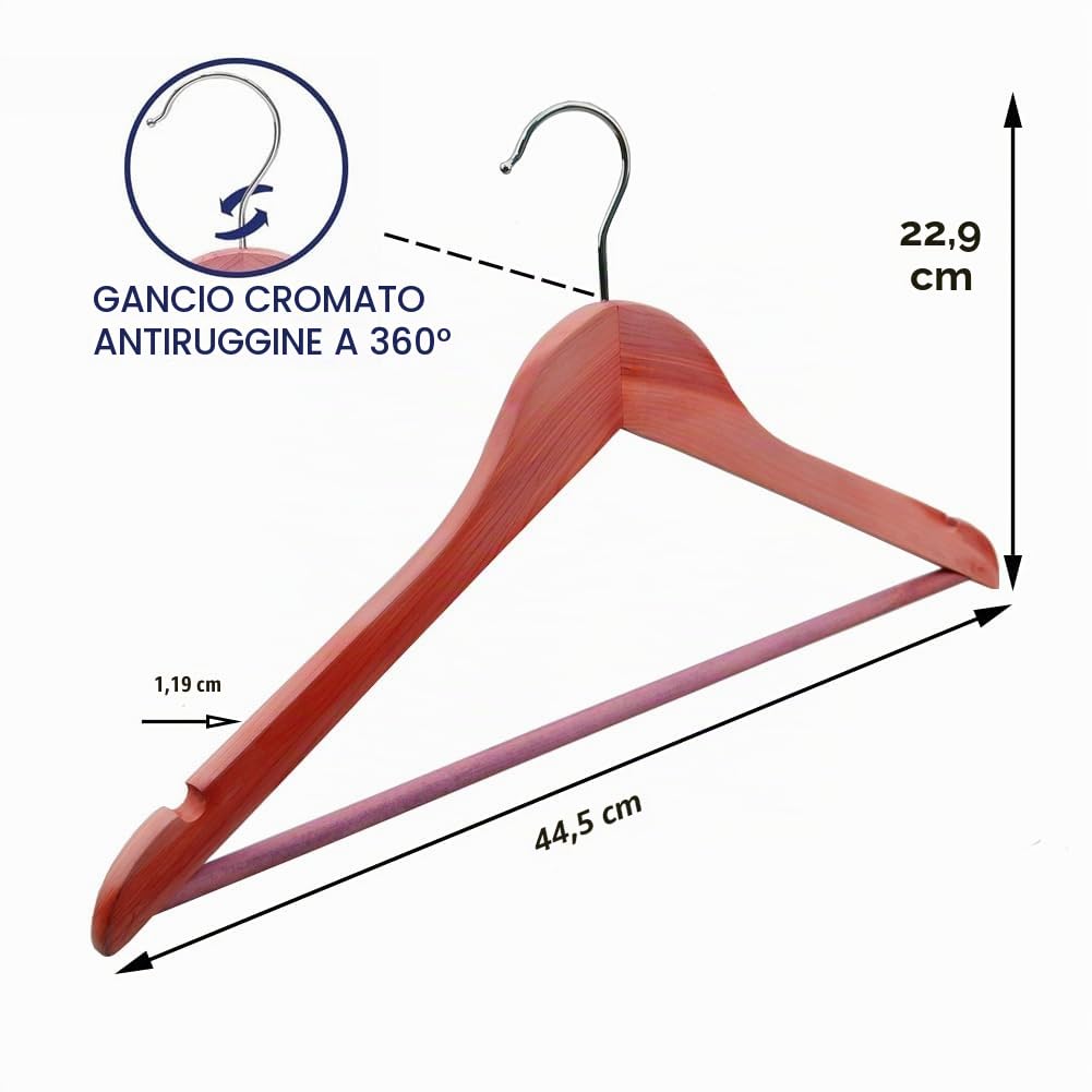 Confezione da 20 grucce in legno di cedro naturale aromatico con scanalature per le spalle, gancio flessibile a 360 gradi, appendiabiti in legno massiccio, finitura in legno di cedro naturale