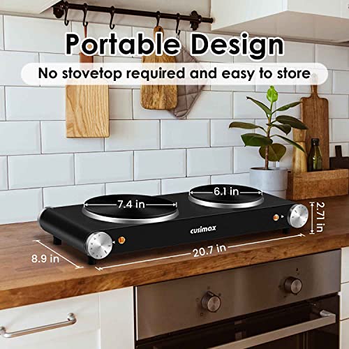 Double Hot Plates, Cusimax 1800W Double Burner, Portable Electric Hot Plate For Cooking, Countertop Cooktop, Cast Iron Stove, Heating Plate, Compatible For All Cookwares, Upgraded Version #TOP4