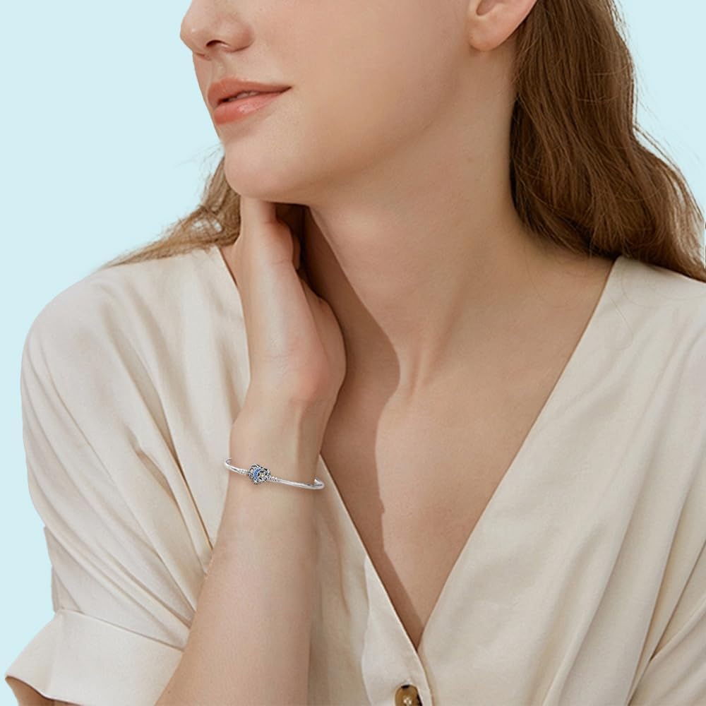 925 Sterling Silver Snake Chain Bracelet,Compatible with Pandora Charms Pendant,Heart Shape Bracelet Clasp for Womes Jewellery Gift - Image 3