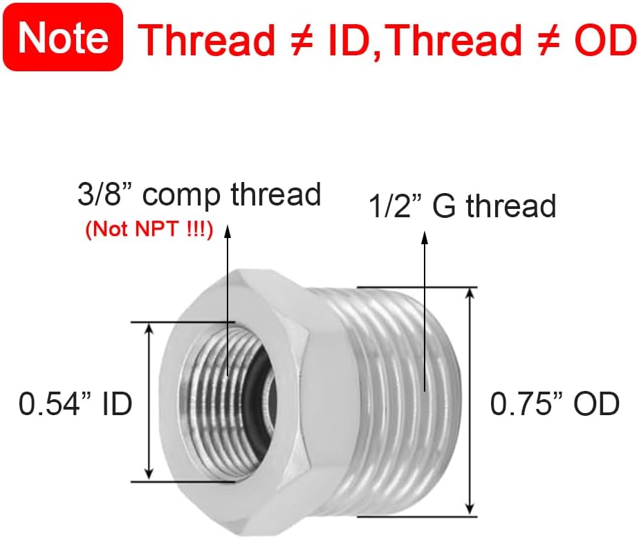 Joywayus 1/2 G Male to 3/8 Compression Female Thread Bushing Pipe Fitting, Nickel Plated Brass Reducer Faucet Connector Water Hose Adapter, Supply Line Adapter for RV Kitchen Bathroom Plumbing 2PCS