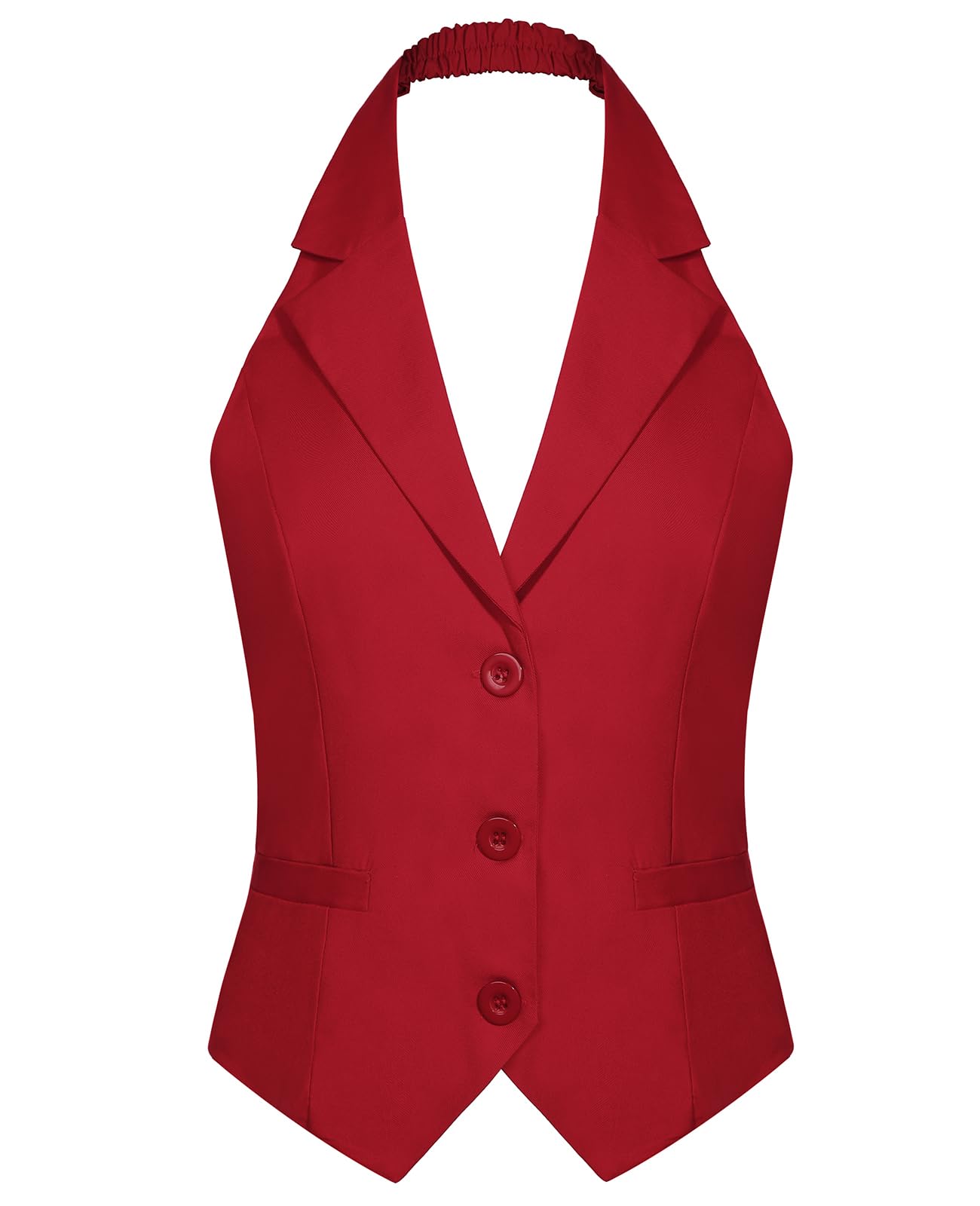 Chaleco corto para mujer, con 3 botones, cuello halter, solapa con muesca, chaleco formal de esmoquin, bolsillos soldados, chaleco de oficina