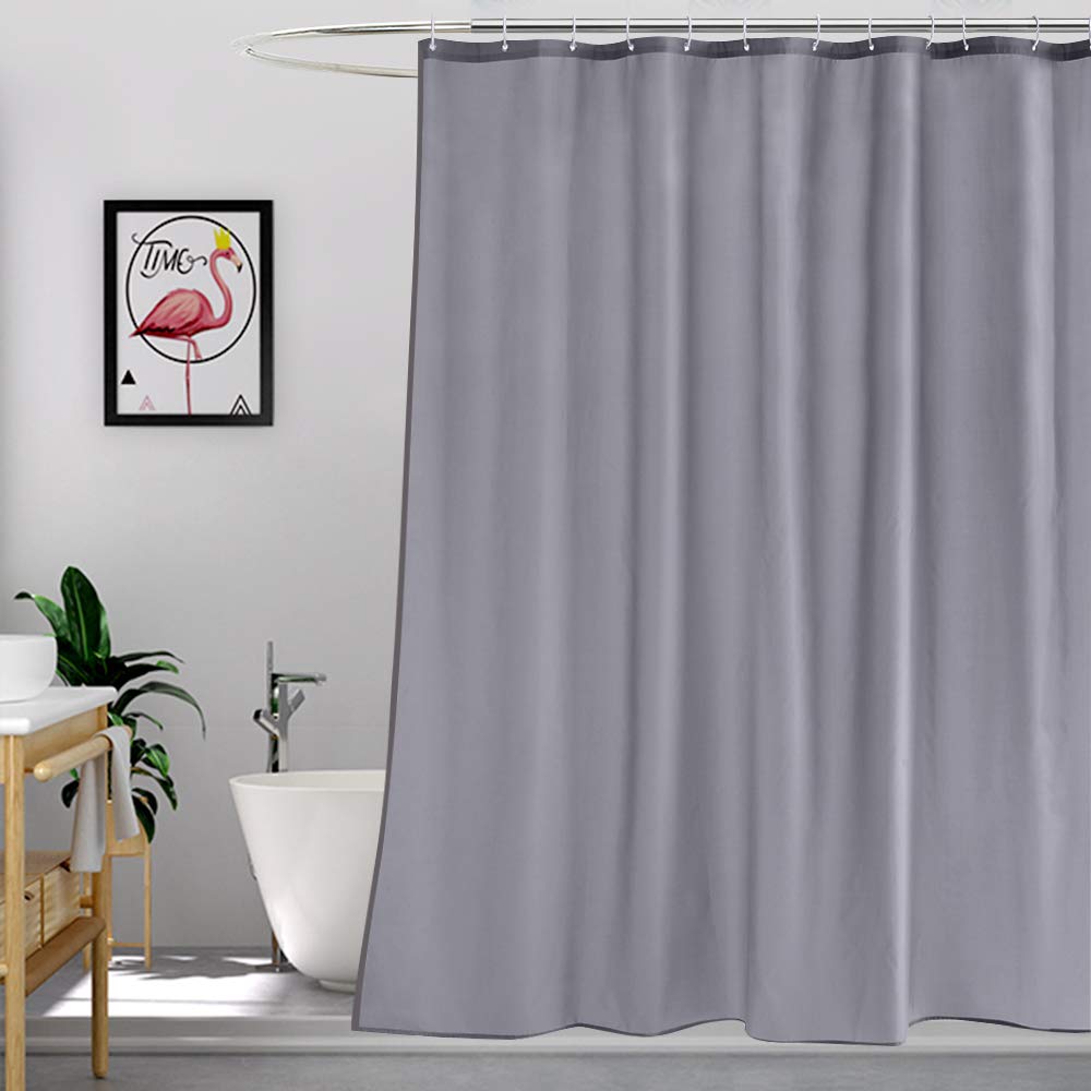 EurCross Grey Shower Curtains Mould Proof Resistant Washable, Quick Dry Water-resistant Fabric Bathroom Shower Curtain 180 x 180cm Drop with 12 Plastic Hooks