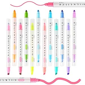 Johiux Mildliner markeerstiften met dubbele punt, 12 stuks, pastelkleuren, pastelkleuren, voor scholieren, leraren…