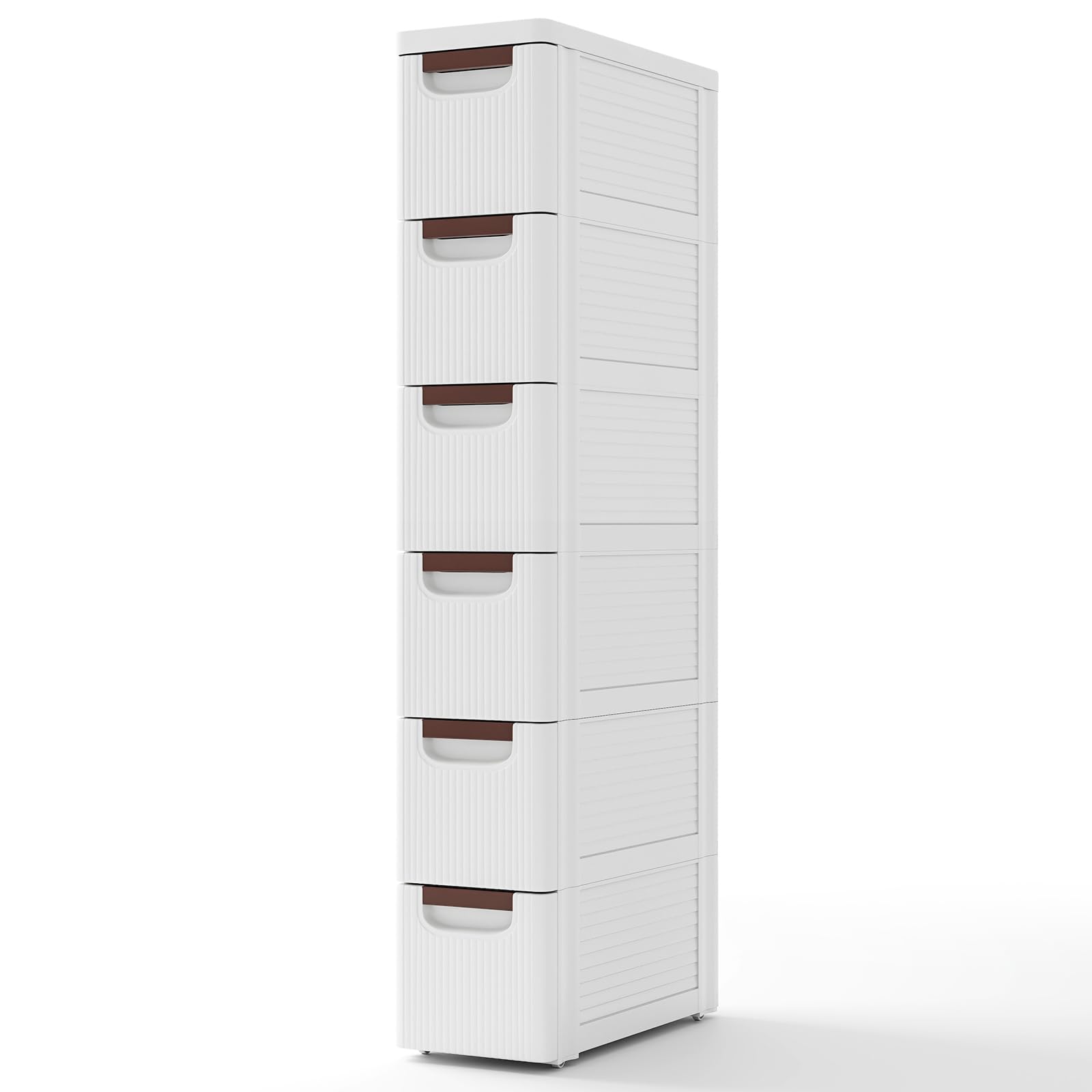 COSTWAY Wąska szafka wnękowa z rolkami, regał wnękowy 20 cm szerokości, wózek wnękowy z 6 szufladami, wózek łazienkowy do łazienki, klasy, studia i salonu, biały, 42 x 19 x 109 cm