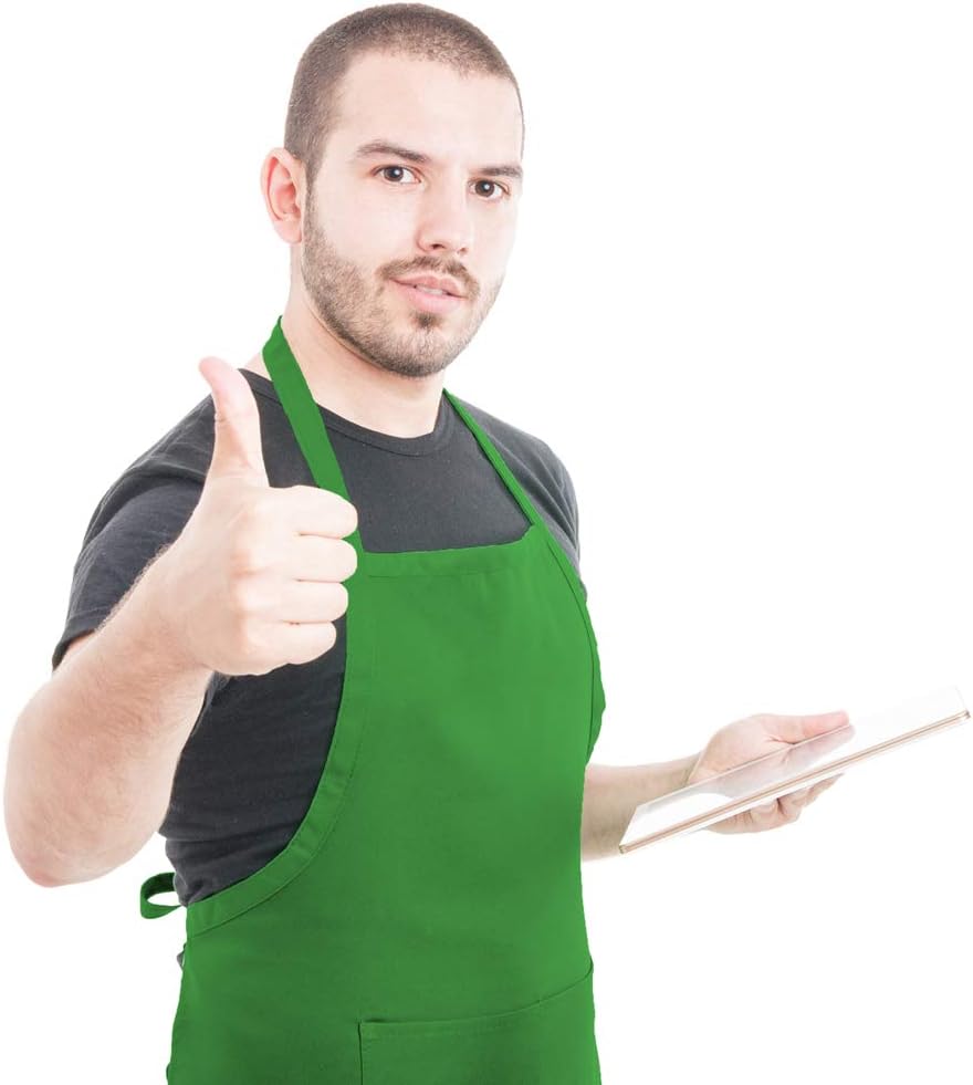 Total 15 PCS Green Plain Bib Aprons Bulk for Women Men-Unisex Adult Aprons with 2 Front Pockets (Leaf Green-15 pcs) - Image 7