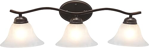 Aspen Creative 62272, tocador de baño con 3 luces, 26-14 pulgadas de ancho x 8-18 pulgadas de alto x 8-12 pulgadas de profundidad, acabado de bronce